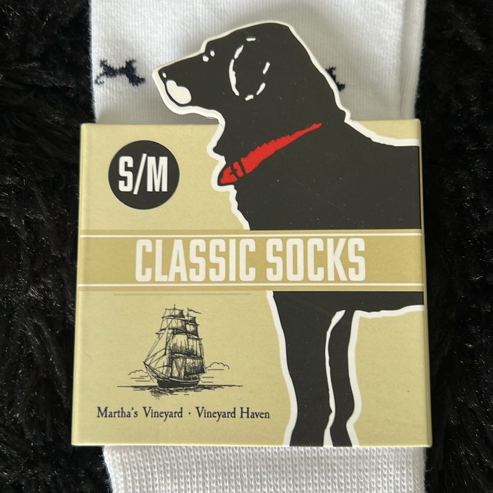 The Black Dog Socks Classic Socks 1 pair S/M White/Grey heel and toe/black dogs